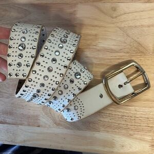 Linea Pelle White and Brown Belt with Gold Buckle